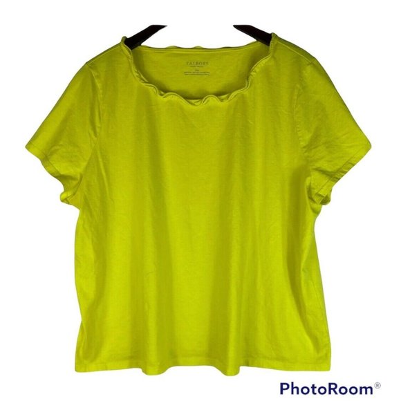 Talbots Plus Petite 3XP Top Shirt Tunic Neon Yellow Ruffle Neckline Short Slv - Picture 1 of 3